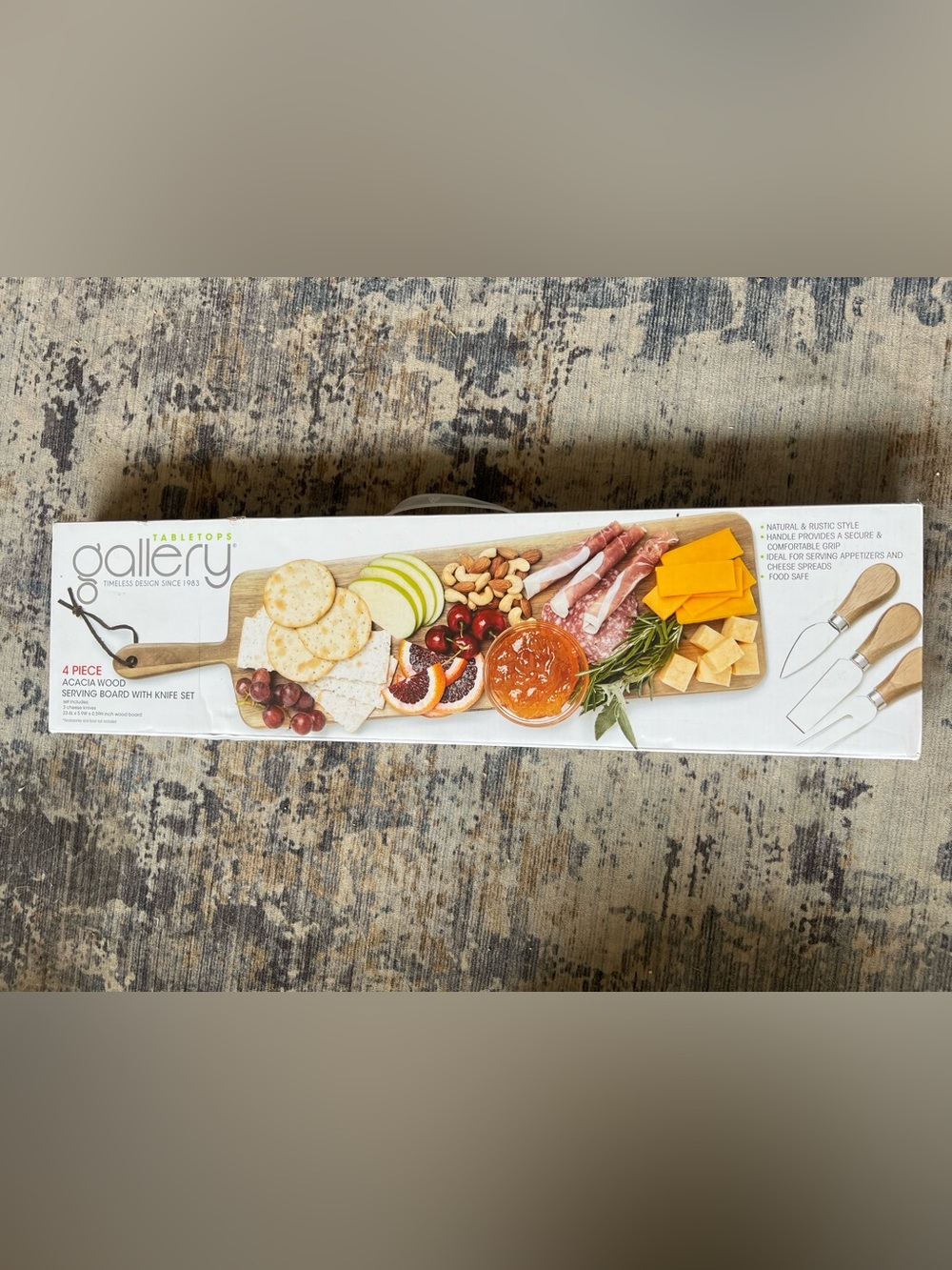 Charcuterie Serving Board - Natural Wood With Serving and Cutting Tools